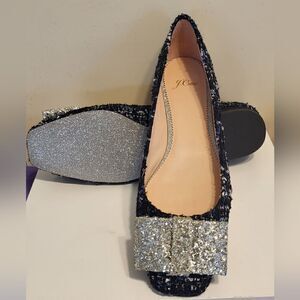 NEW J.Crew "Sally" Tweed Ballet Flats w/Glitter Bow & Soles sz.10 MSRP $198